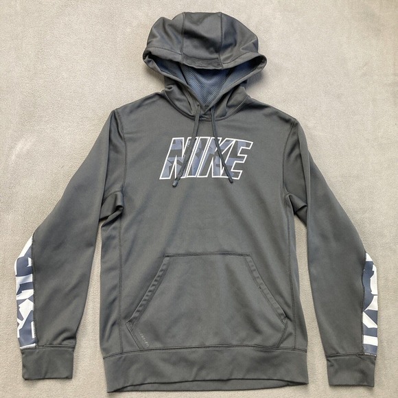 Nike Sweater Adult Small Gray Therma Fit Geometric Hooded Sweatshirt Hoodie - Picture 1 of 11